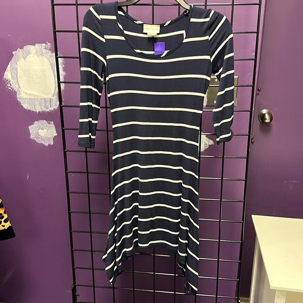 💜enough about me 3/4 Sleeve Blue White Dress XS